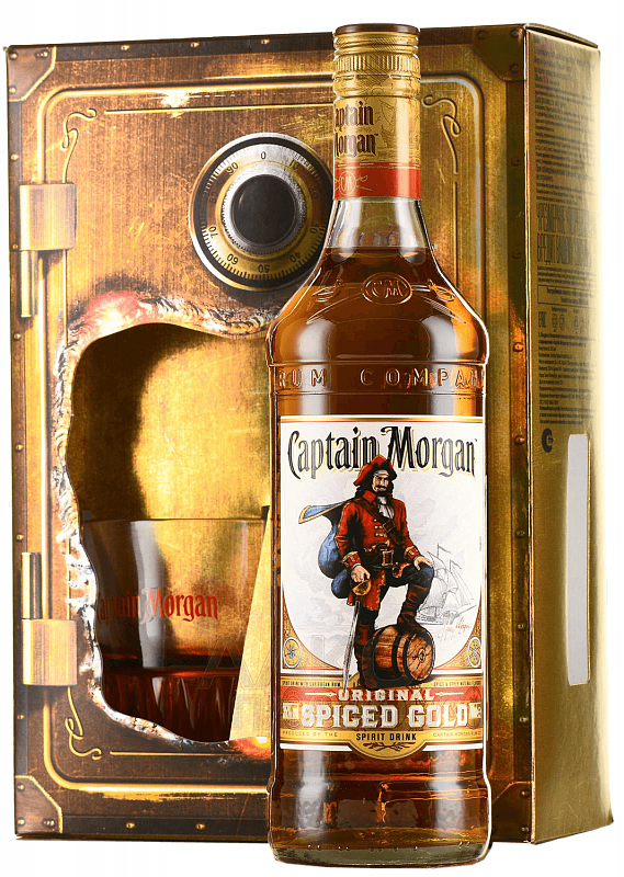 Капитан Морган Пряный Золотой спиртной напиток на основе рома в подарочной упаковке со стаканом 0.7 л